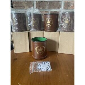 5 Dice Cups Felt-Lined Faux Leather Quiet Dice Shaker -- 5 cups & 25 Dices Bunco